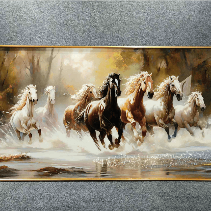 Seven Running Horses Crystal Glass Painting Style 4
